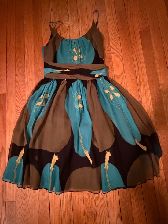 Anna Sui Dresses & Skirts - Anna Sui beautiful Teal, Black, brown silk Floral Midi Dress